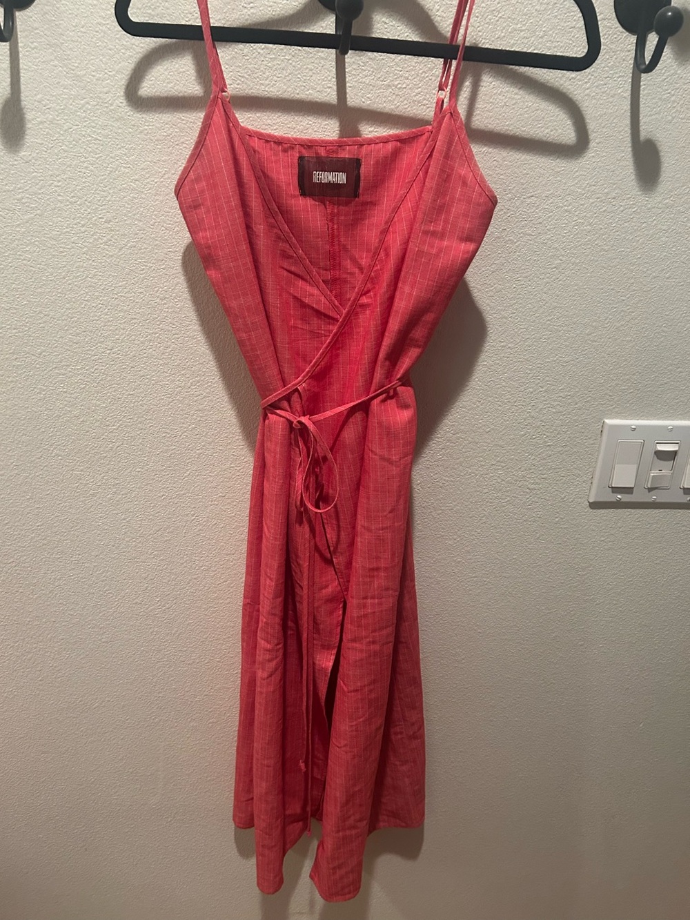 Reformation Coral-Pink Wrap Midi Dress